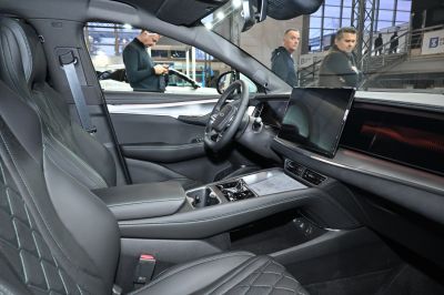 Modern car interior with digital dashboard and touchscreen display