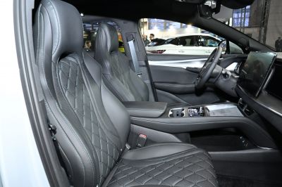 Luxury leather seats and digital dashboard in car interior