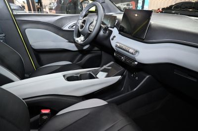 Modern dashboard with dual digital displays and ergonomic center console