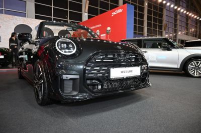 Front grille and LED headlights of a modern convertible