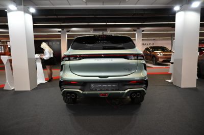 Rear view with sleek taillights and dual exhaust system