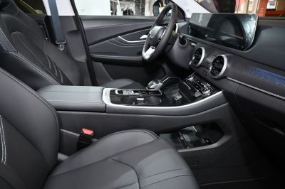 Modern car interior with touchscreen dashboard and center console