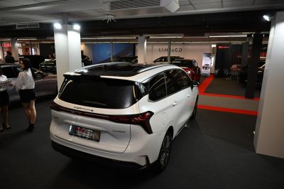 Modern SUV rear and side view with distinctive taillights and black roof.