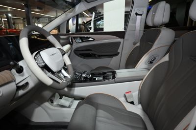 Steering wheel and plush leather seats with detailed finishing