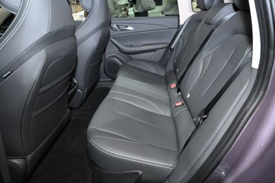 Rear seat with premium black leather upholstery and stitching