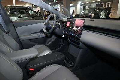 Modern infotainment touchscreen and minimalistic dashboard