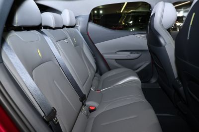 Rear seat interior upholstery with headrests and seatbelts