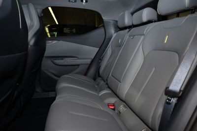 Rear seat with premium leather upholstery and detailed stitching