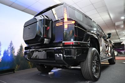 Rear vertical LED tail lights and spare tire mount