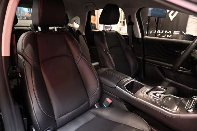 Luxury black leather seats with sleek center console in vehicle interior