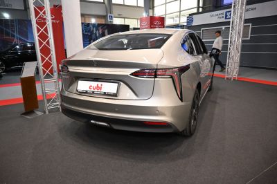Sleek rear view with thin LED taillights and aerodynamic design