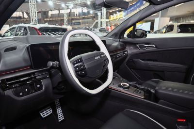 Modern SUV interior with digital dashboard and multifunction steering wheel