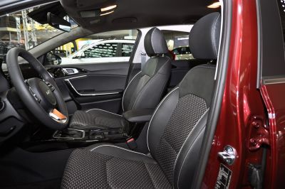 Modern car interior with detailed front seats and cockpit