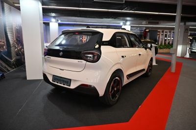 Rear view of compact hatchback with modern tail lights