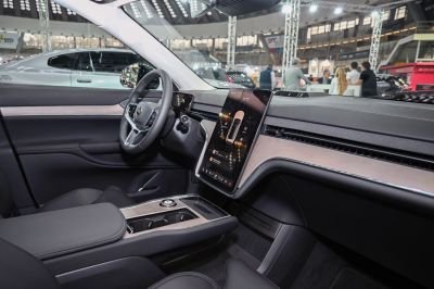 Digital dashboard and large central touchscreen in modern car interior