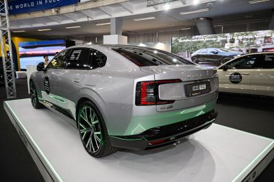 Rear and side view with LED taillights and sleek aerodynamic design