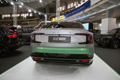 Sleek rear design with modern taillights of an electric sedan