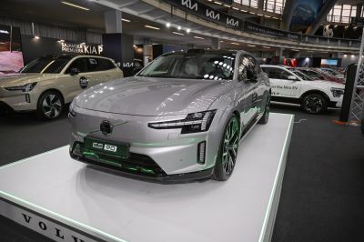 Electric SUV front view with LED headlights and sleek design