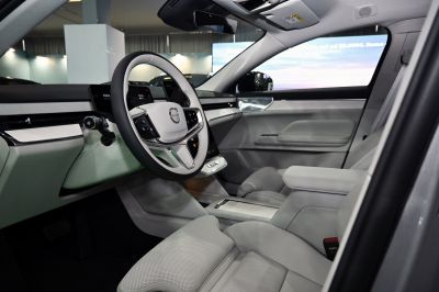 Steering wheel and digital dashboard in modern luxury interior