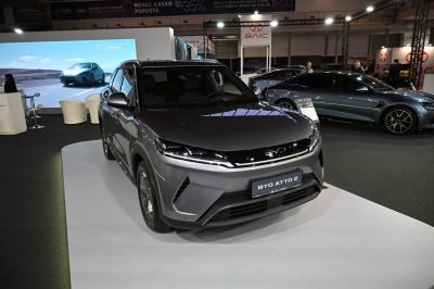 Front view of electric SUV with sleek headlights