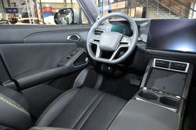 Modern steering wheel with digital dashboard and touch control buttons