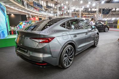 Rear and side profile of a sleek modern coupe