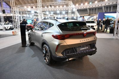 Rear SUV with sleek taillights and quad exhaust pipes