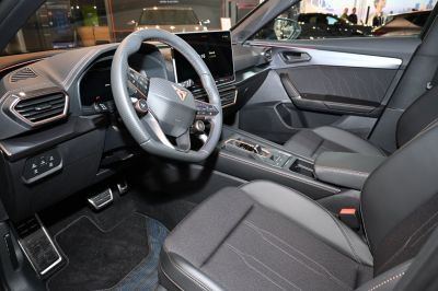 Modern sporty interior with digital dashboard and touchscreen