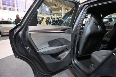 Rear door panel with modern trim and ergonomic rear seats