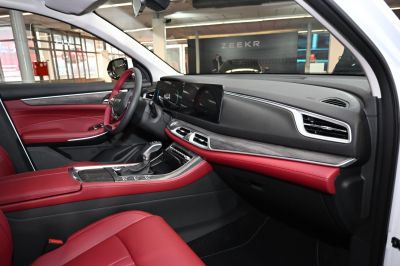 Red leather interior with digital dual curved display dashboard