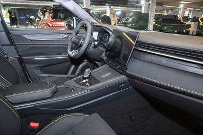 Digital cockpit with multifunction steering wheel and large touchscreen infotainment