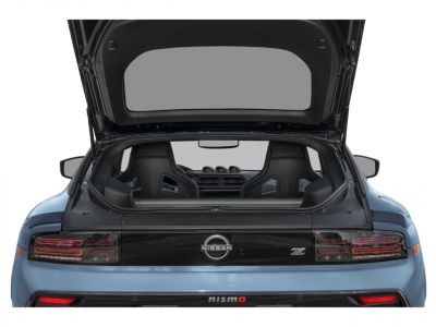 Rear hatch open showing interior seats and taillights