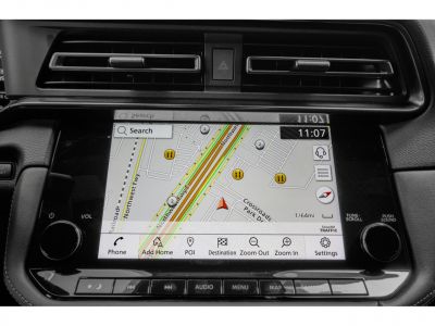 In-dash navigation display with map, touch controls, and traffic info
