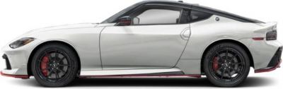 Side profile of sleek sports coupe with black alloy wheels and red brake calipers