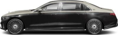 Luxury sedan side profile with elongated body and multi-spoke wheels