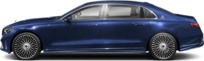 Luxury sedan side profile with long wheelbase and multi-spoke wheels