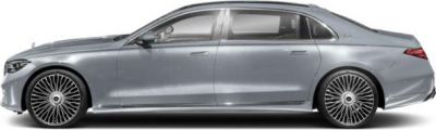 Side profile of an elongated luxury sedan with elegant wheels