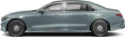 Side profile of a luxury sedan with intricate wheels and sleek design