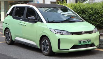 Compact electric MPV with sliding doors and LED headlights