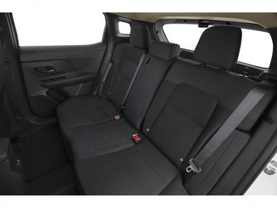 Rear seat with black fabric upholstery and headrests