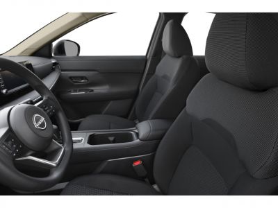 Modern black textile seats and dashboard interior trim