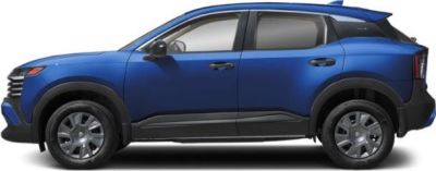 Side profile of a sleek blue compact SUV with distinct wheel arches.
