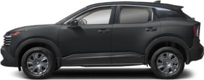 Side profile of compact crossover with sharp rear window and alloy wheels