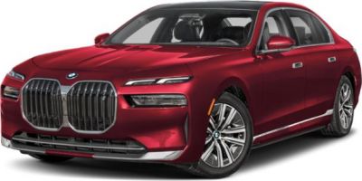 Front view of luxury sedan with large kidney grille and LED headlights