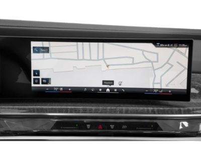 Digital dashboard with navigation screen and climate controls