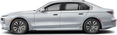 Side profile view of a sleek luxury electric sedan with modern aerodynamic design.