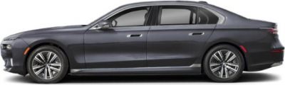 Luxury electric sedan side profile in dark gray with sleek design