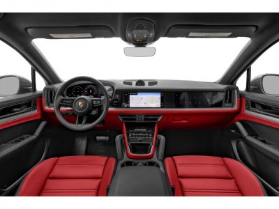 Digital cockpit and red leather seats in electric SUV interior