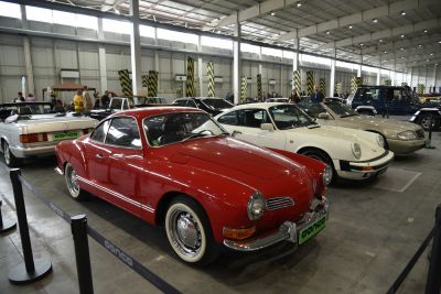Classic vintage coupe with chrome bumpers and round headlights