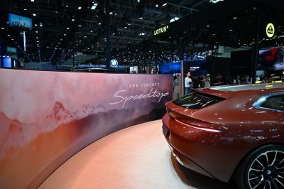 Sleek rear design and tail lights of a luxury concept vehicle